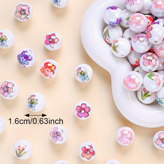 10pcs 16mm Glossy Floral Acrylic Beads