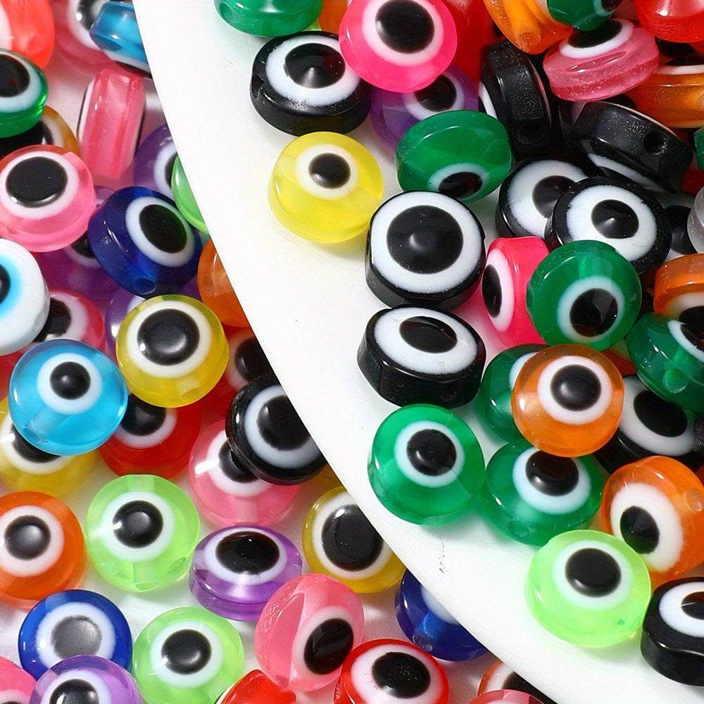Resin Evil Eye Flat Round Beads