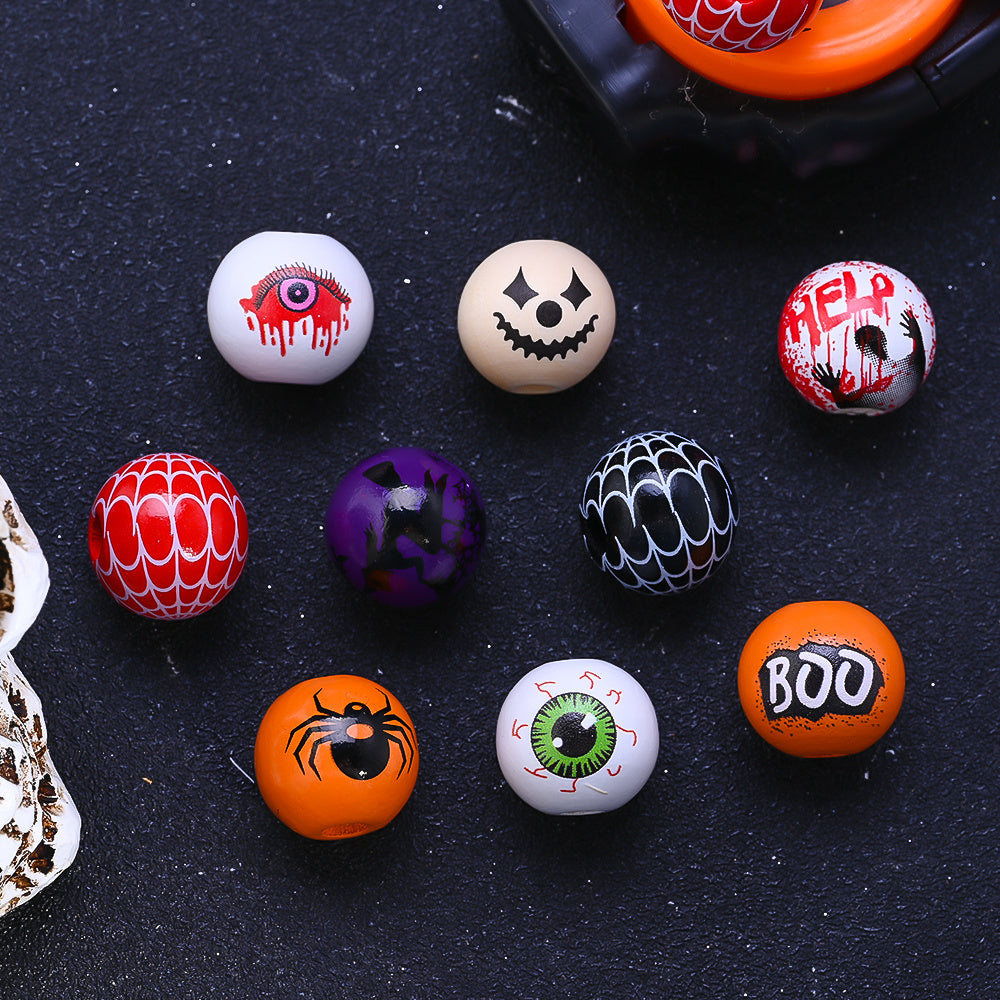 16mm Halloween Printed Wooden Beads