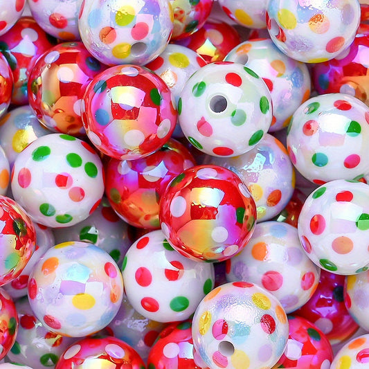 10pcs 16mm Vintage Red White Green Dotted Acrylic Beads