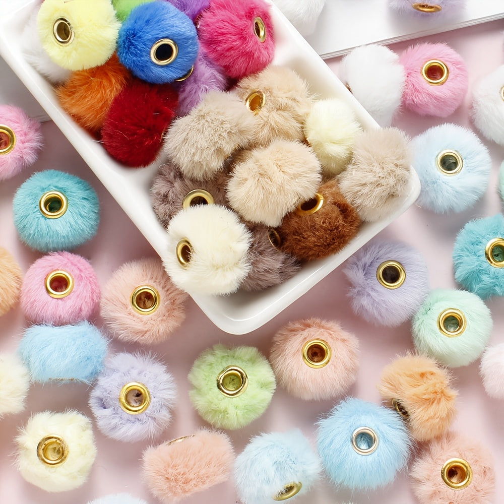 20pcs Colorful Faux Fur Pom Pom Beads
