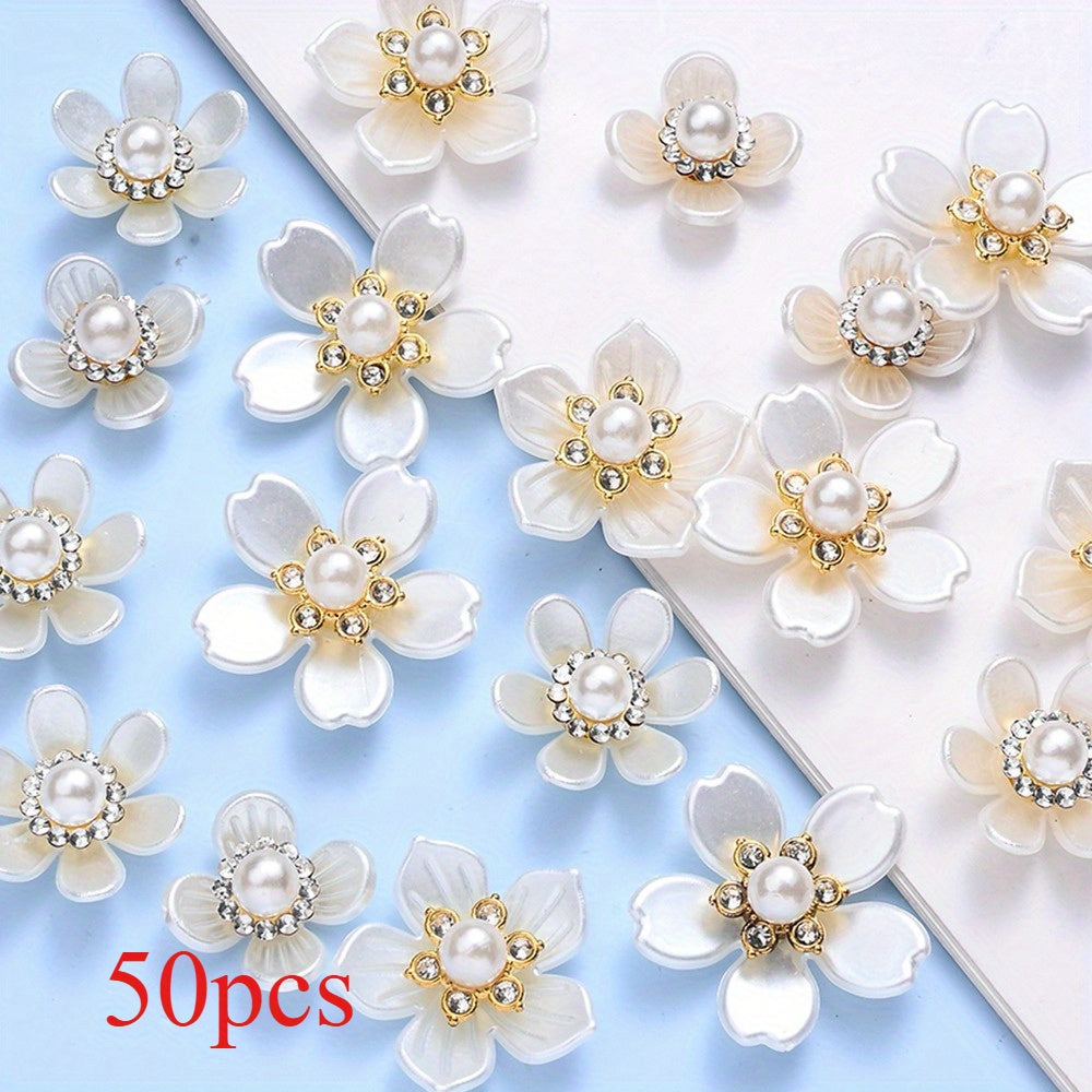 20/50pcs White Imitation Pearl Flower Flatback Beads