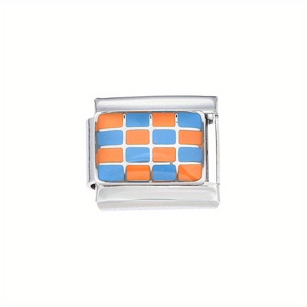 1pc 9x10mm Stainless Steel Checkerboard Module Charm Bead