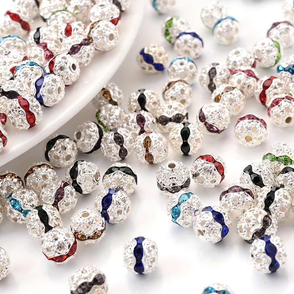 30pcs 6/8/10mm Silvery Alloy Rhinestone Spacer Beads