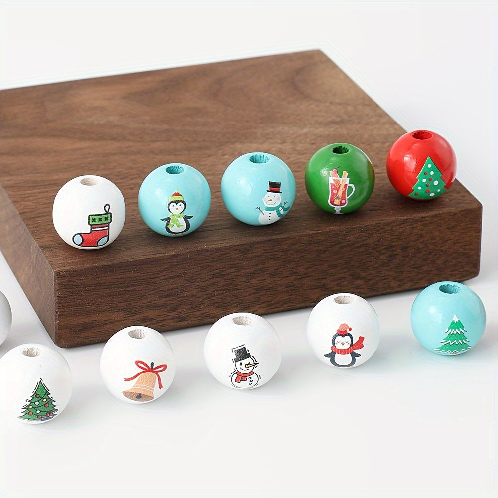 Christmas Wood Round Spacer Beads