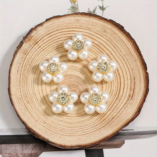 50pcs 20mm White Flower Rhinestone Imitation Pearl Beads