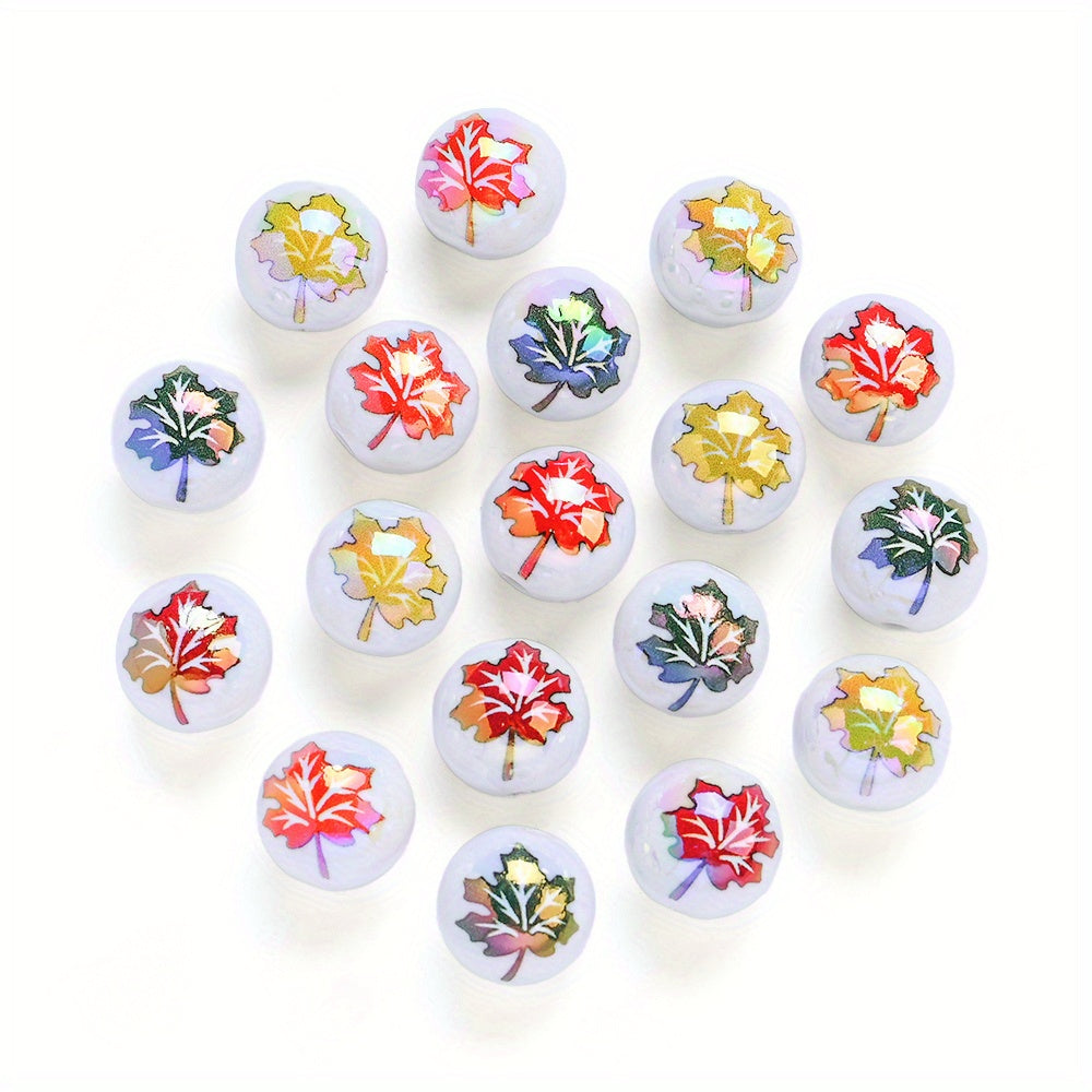 16mm Maple Leaf Printed Acrylic Round Beads