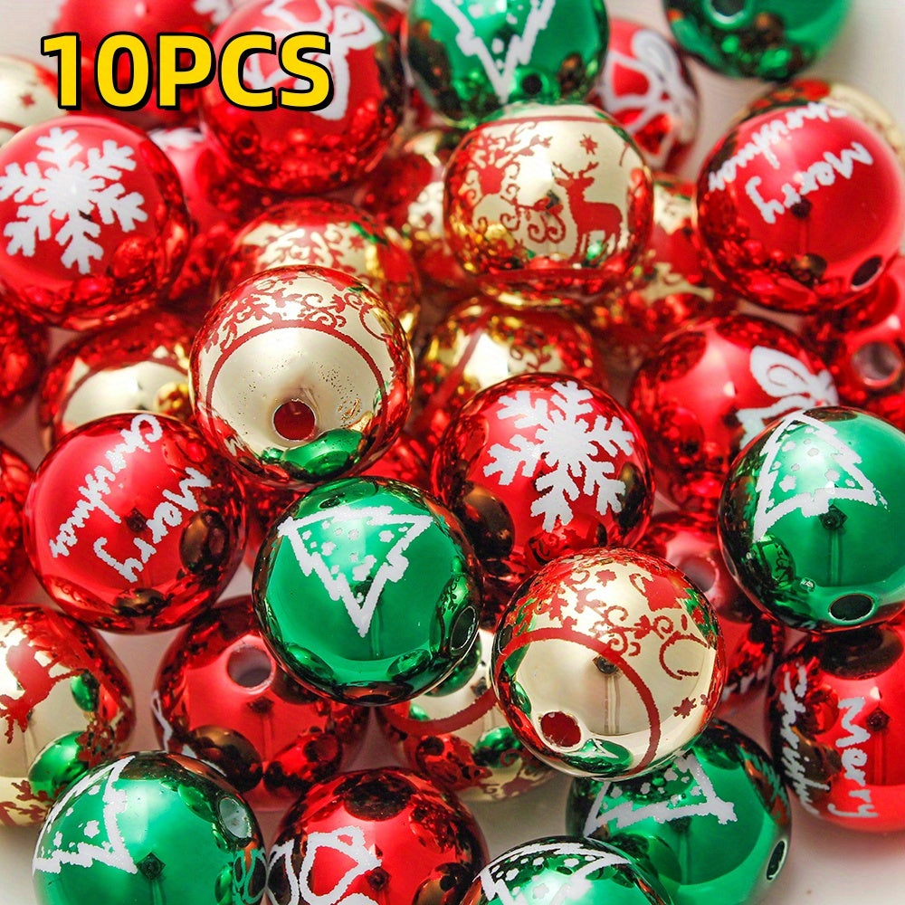 16mm Christmas Snowflake Print Acrylic Beads