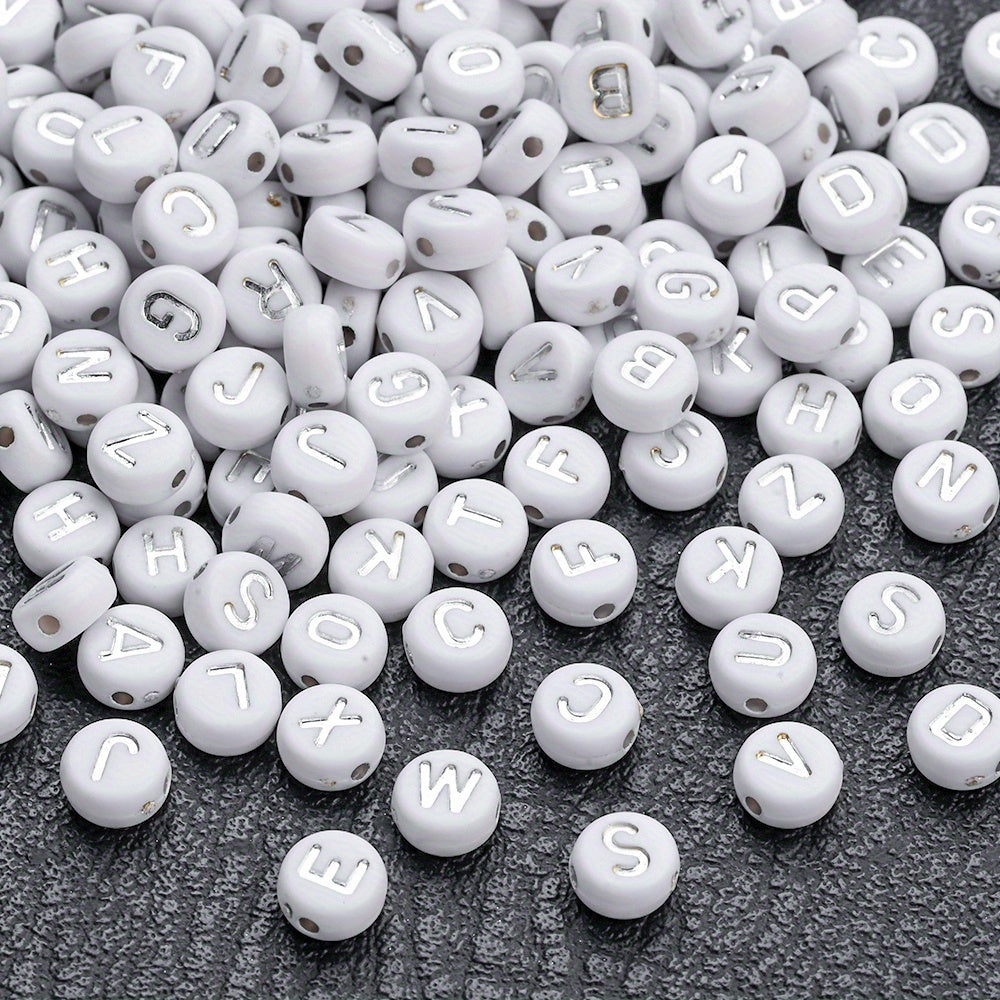 Silvery Letter Acrylic Flat Round Beads