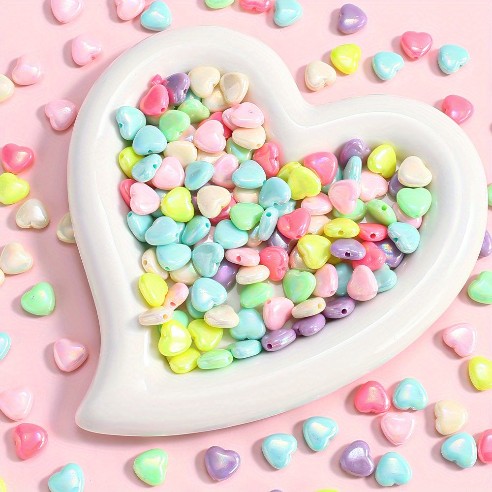 50Pcs Colorful Heart Beads for Jewelry Making 11x12mm Heart Acrylic Loose Spacer Beads DIY Handcrafts Bracelet Necklace Valentine's Day Gifts Supplies