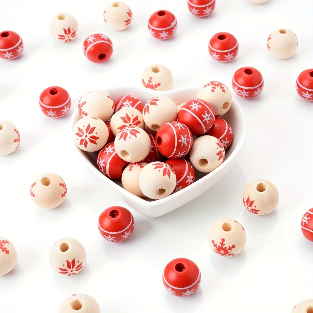 10pcs 15mm Christmas Snowflake Pattern Wooden Beads
