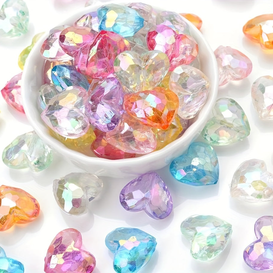 20pcs Colorful AB Finish Heart-Shaped Acrylic Beads