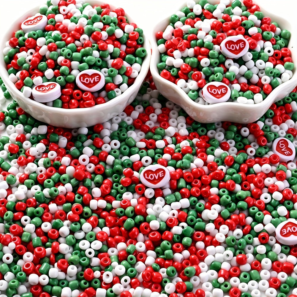 Christmas Heart Acrylic Seed Beads