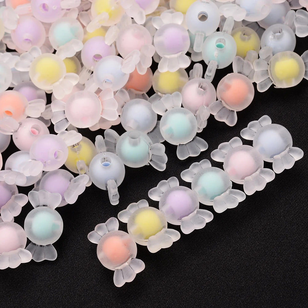 9 × 17mm Mixed Color Matte Transparent Candy-Shaped Acrylic Spacer Beads