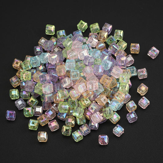50pcs 8mm Sparkle Prismatic Cube Acrylic Beads
