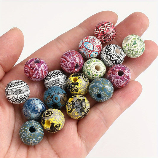 10pcs 16mm Vintage Bohemian Wooden Beads