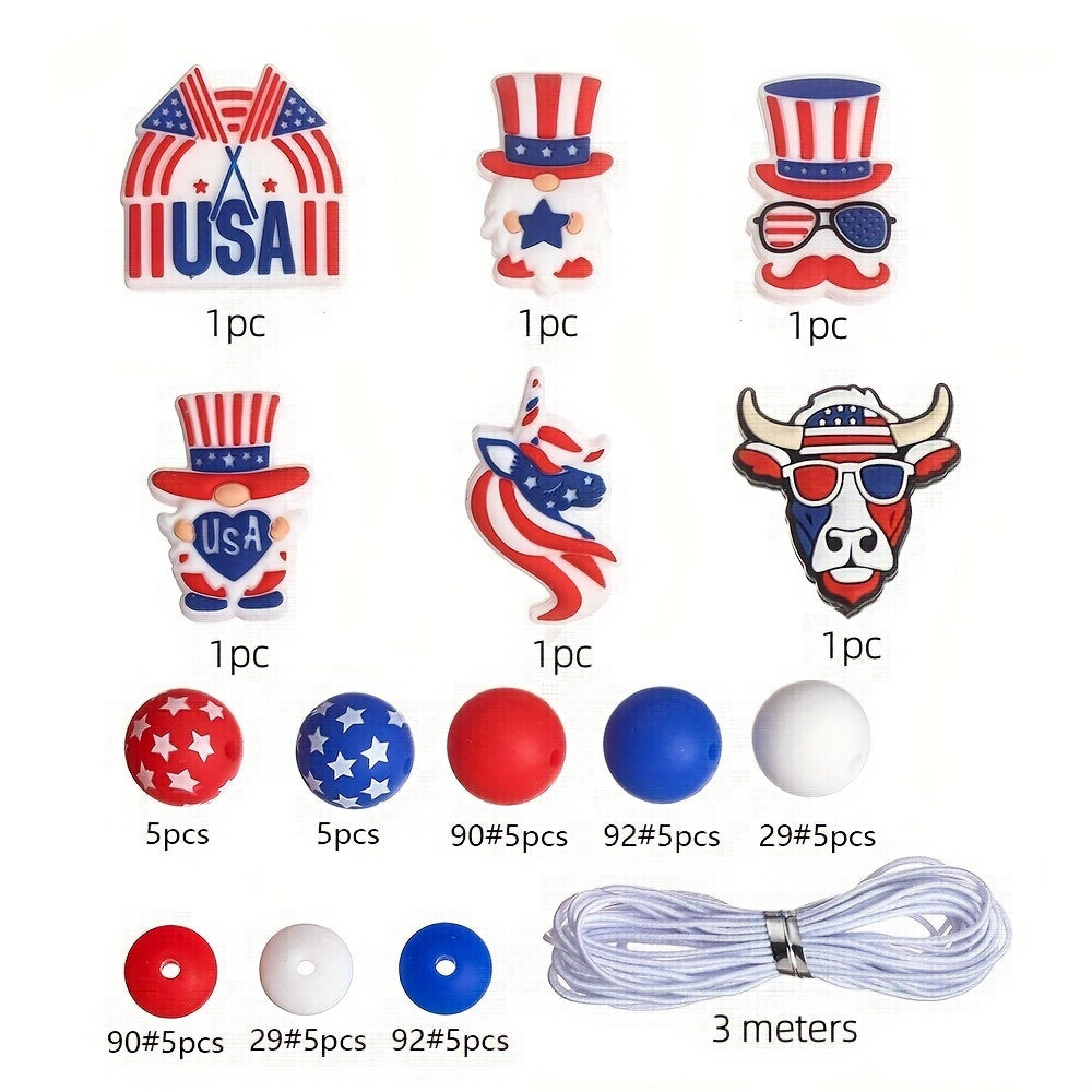 47pcs American Flag Silicone Focal Beads Set