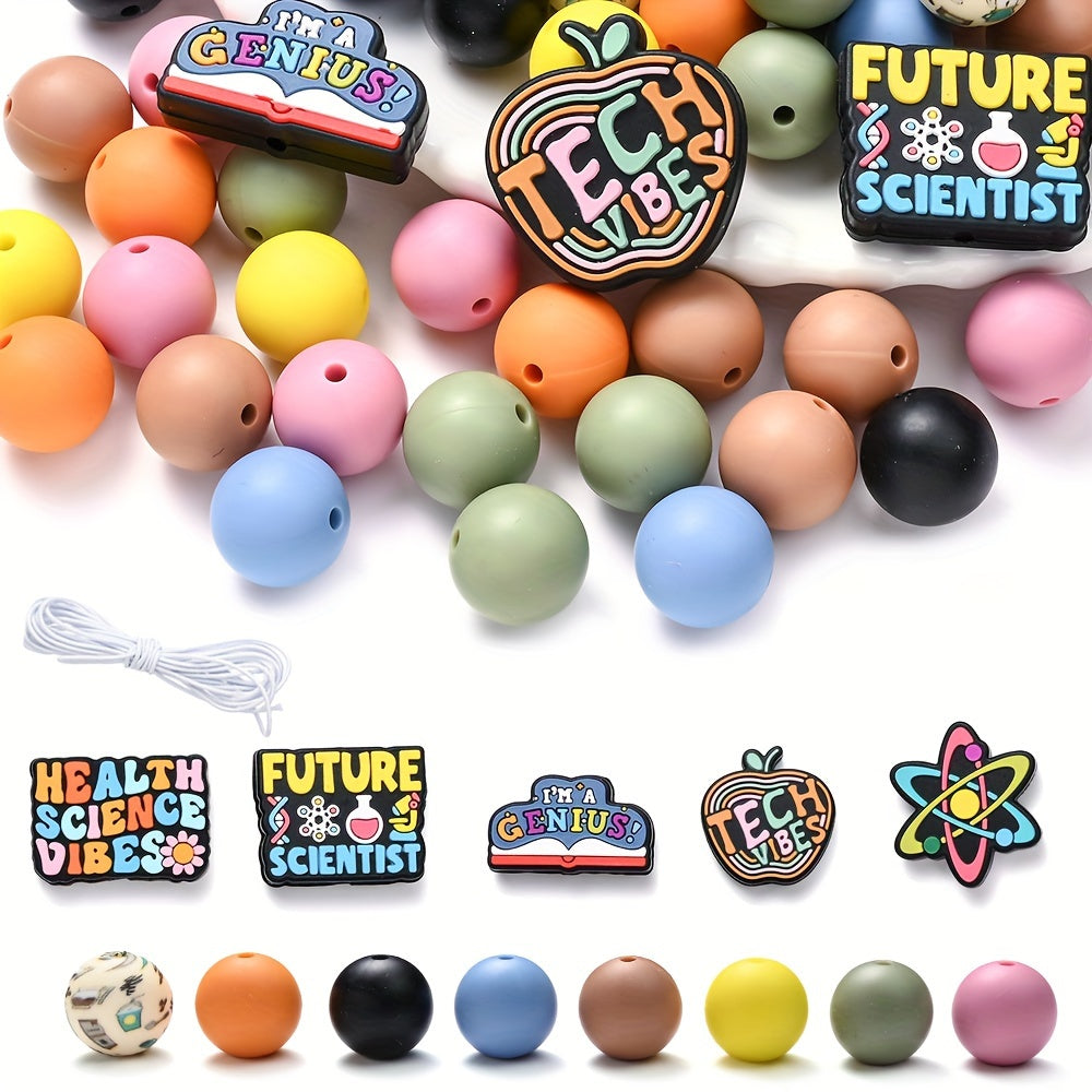 85pcs 1.5-3cm Color Mixing Science Theme Silicone Beads Set