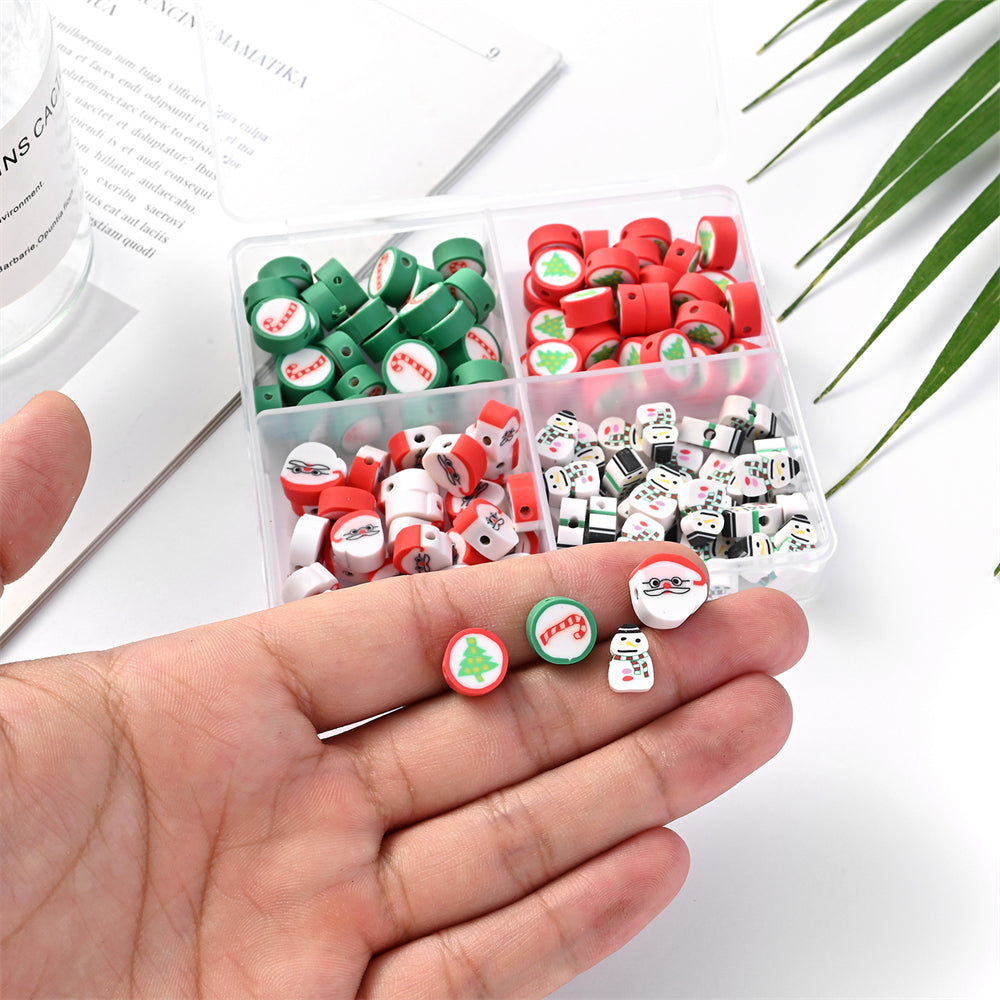 10mm Christmas Polymer Clay Flat Round Spacer Bead Set with Storage Case