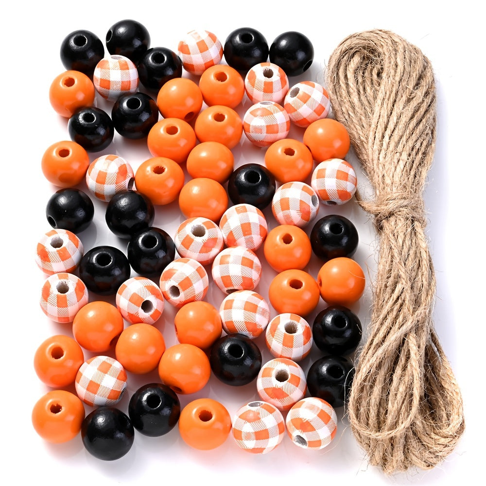 Halloween Wood Beads Set With Jute Rope