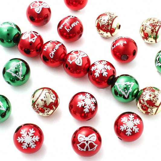 Golden Laser-Engraved Christmas Round Focal Beads, 10pcs