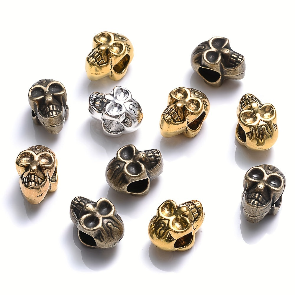 10PCS Skull Metal Beads Big Hole Cool Skeleton Loose Spacer Beads for Jewelry Making Bracelet Necklace DIY Accessories Supplies