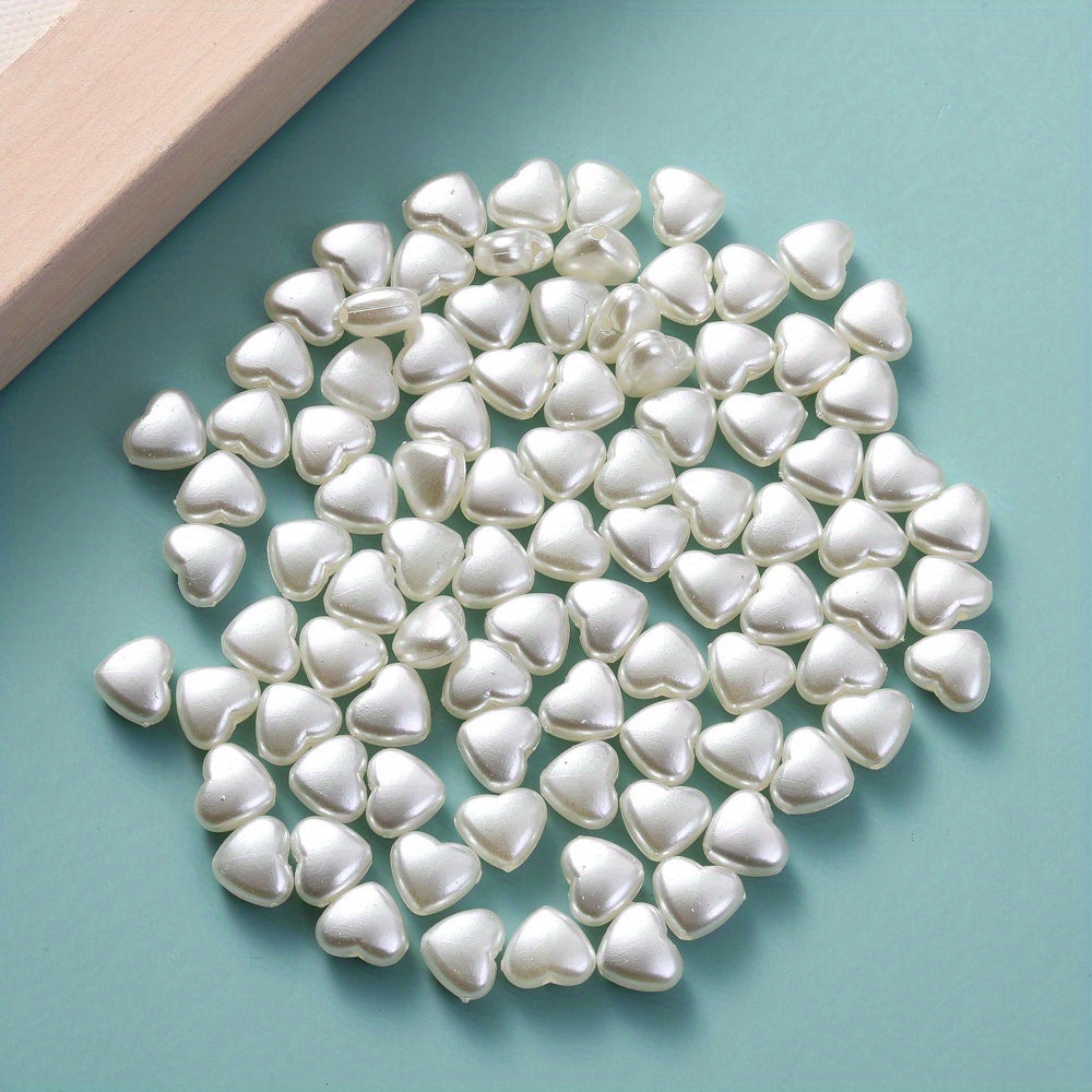 50pcs Artificial Pearl Heart Beads for Jewelry Making Heart Loose Spacer Beads DIY Handmade Valentine's Day Bracelet Necklace Earrings Gifts Accessories