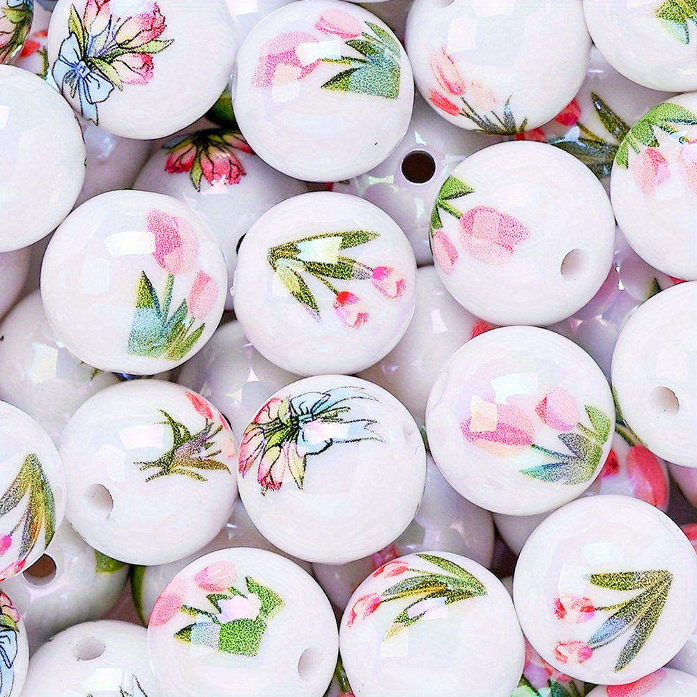 10pcs 16mm Glossy Floral Acrylic Beads