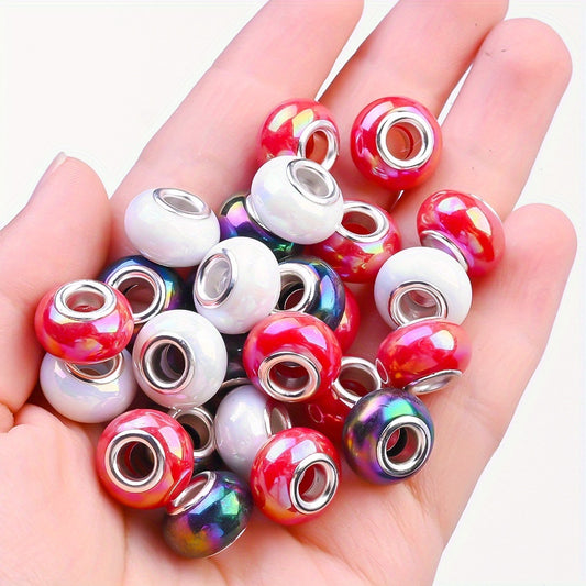 100pcs Colorful AB Shiny Acrylic Big Hole Beads