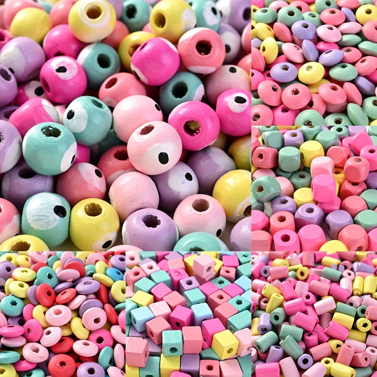 50pcs Multicolor Natural Wooden Beads Set