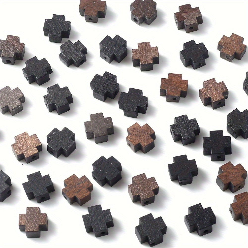 30pcs 10mm Wooden Cross Beads