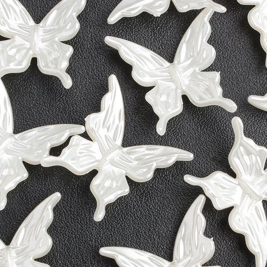 30pcs Pearlescent White Butterfly Beads