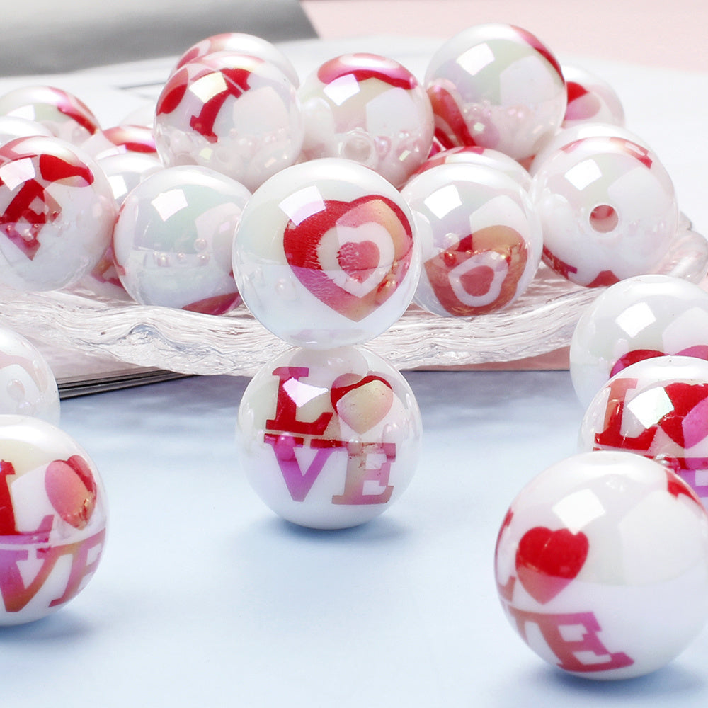 10pcs 16mm Valentine’s Day Love Letter AB White Acrylic Round Beads