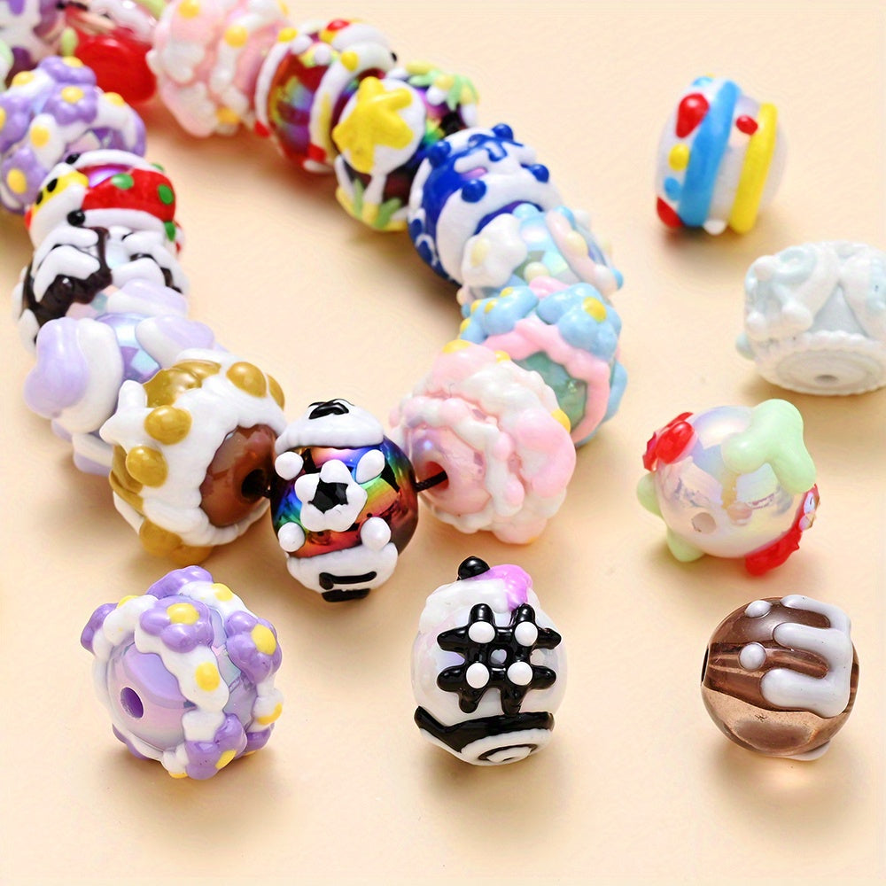 10/20/30Pcs Mix Color Hand Drawn Acrylic Beads for Jewelry Making Letter Loose Spacer Beads DIY Handmade Festival Gifts Bracelet Necklace Earrings Spring Summer Jewelry Accessories