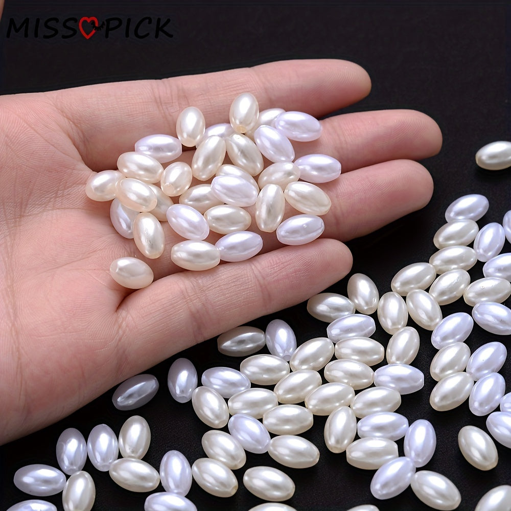 100Pcs Oval Shape Acrylic Beads Mixed White Beige Loose Spacer Beads for DIY Jewelry Making Earrings Necklace Accessories