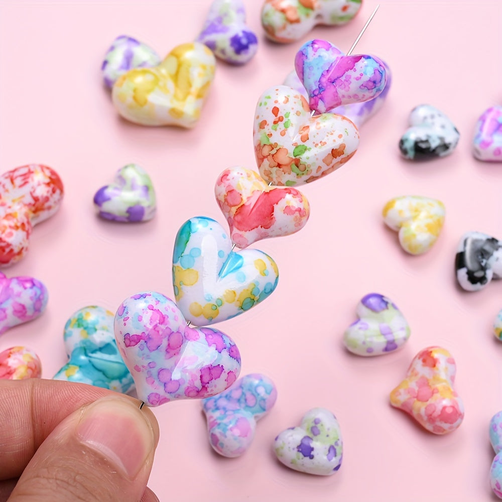 Mixed Colorful Flocking Heart Acrylic Spacer Beads