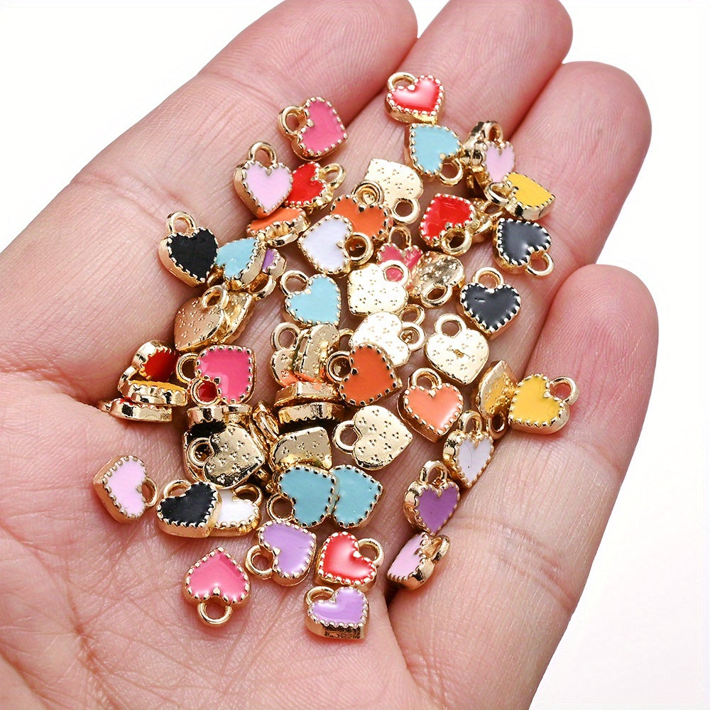 20pcs Alloy Enamel Heart Charm Beads