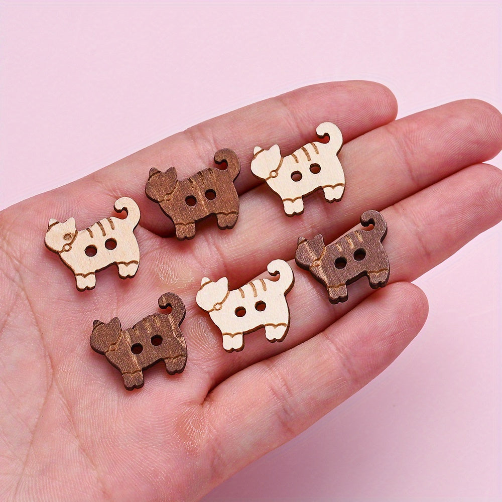 16.8x20.5mm Cat-Shaped Wooden Button Beads