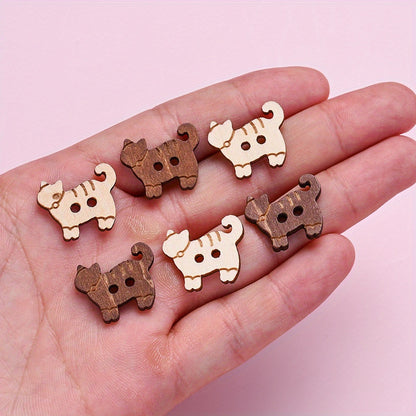 16.8x20.5mm Cat-Shaped Wooden Button Beads