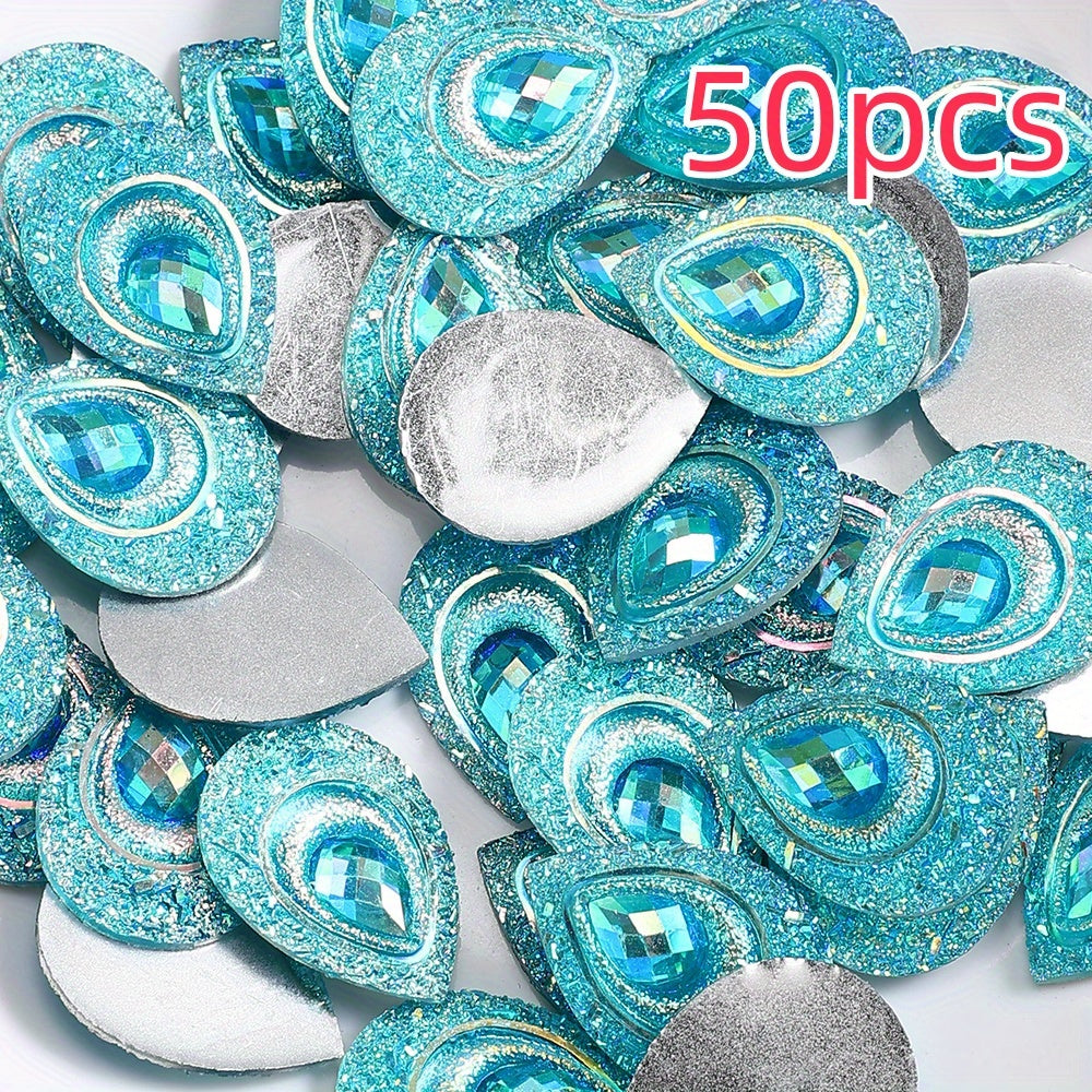 50pcs Peacock Feather Shape Rhinestone Flatback Beads
