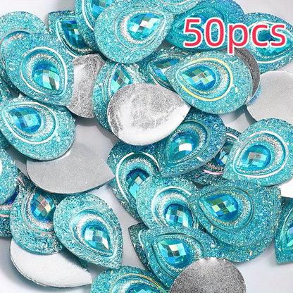 50pcs Peacock Feather Shape Rhinestone Flatback Beads