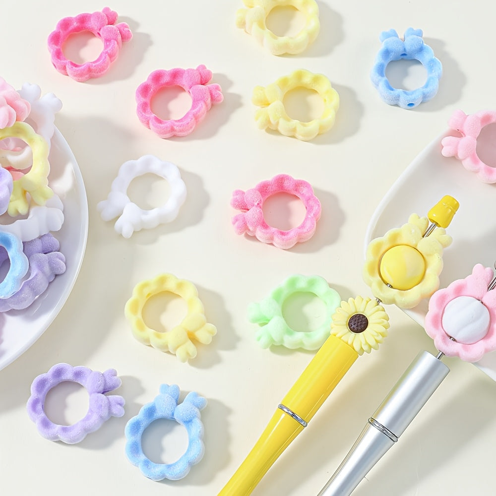 10pcs Mixed Candy Color Acrylic Flocking Flower Beads