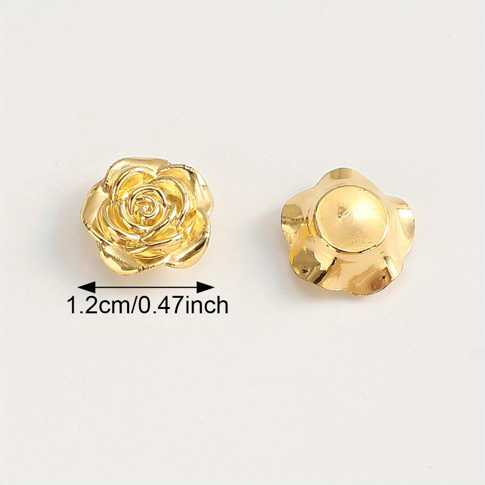 30pcs 12mm Golden Resin Floral Flatback Beads
