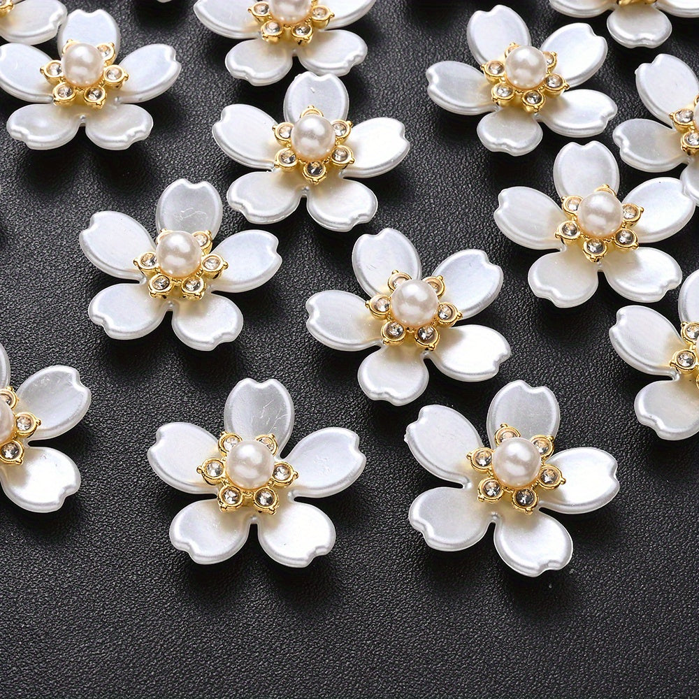 20/50pcs White Imitation Pearl Flower Flatback Beads