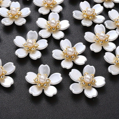 20/50pcs White Imitation Pearl Flower Flatback Beads
