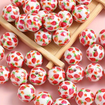 16mm Strawberry Print Resin Beads