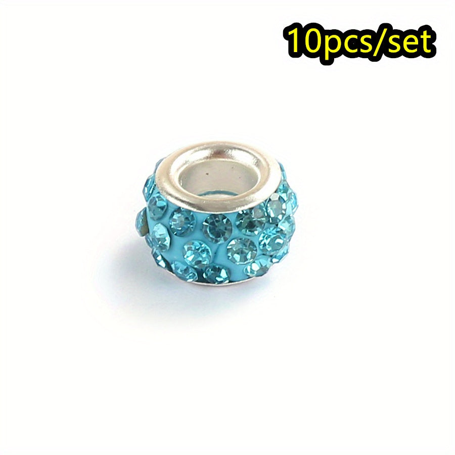 10pcs Colorful Big Hole Rhinestone Spacer Beads
