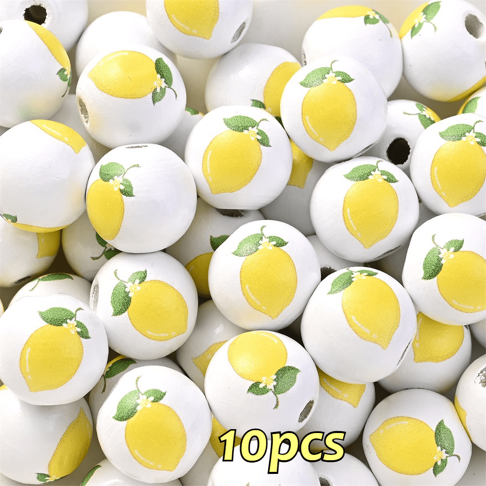 16mm Fruit-Themed Printed Wooden Beads, 10pcs