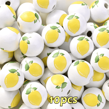 16mm Fruit-Themed Printed Wooden Beads, 10pcs