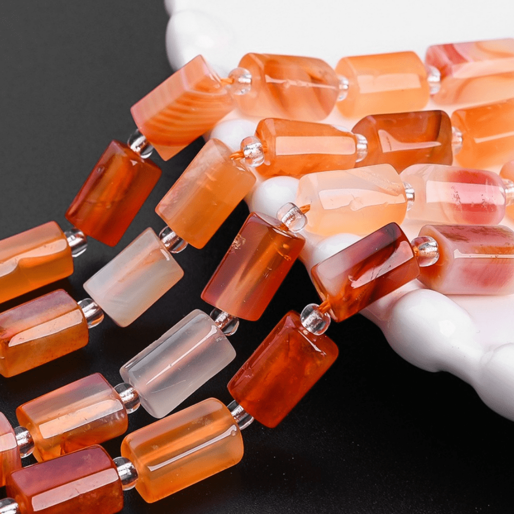 15-16pcs 6x10mm Orange Faceted Cylinder Spacer Beads